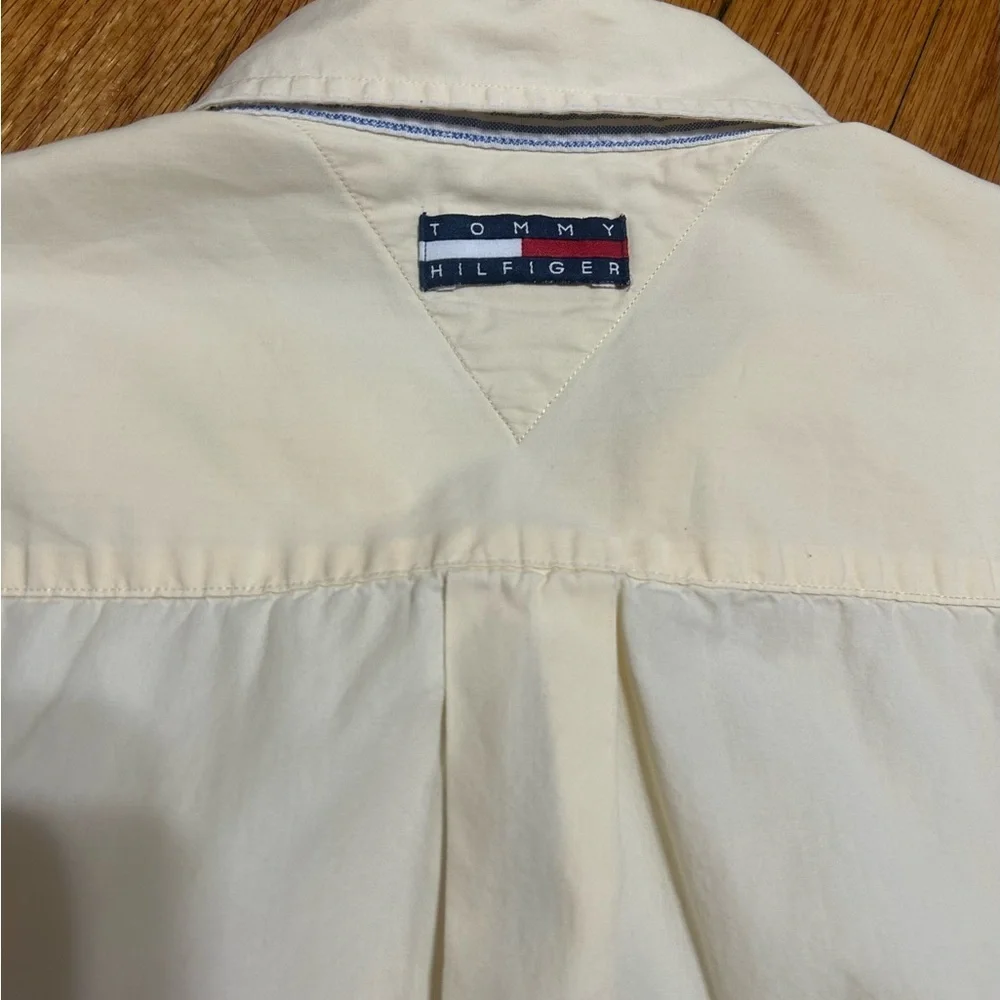 Vintage 1990's Tommy Hilfiger Shirt Button Up Long Sleeve Boy 14 Pale Yellow